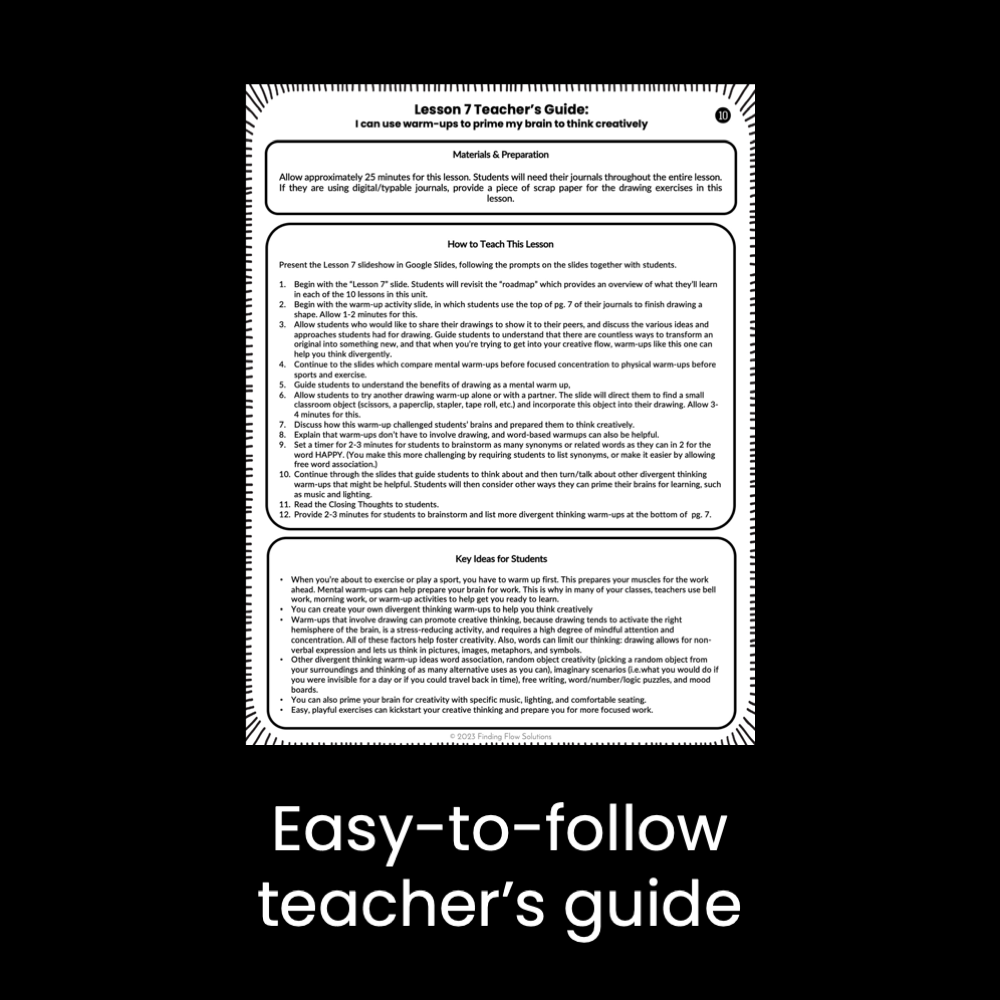 Creative Thinking Unit: 10 lessons with PPT and student journals