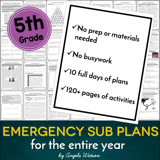 5th grade sub plans: EVERYTHING you need for 10 days of absences