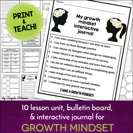 Growth Mindset 10-Lesson Unit, Bulletin Board, and Interactive Journal