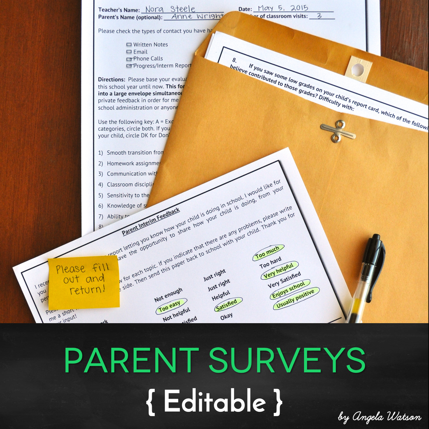 Editable Parent Surveys for Teachers