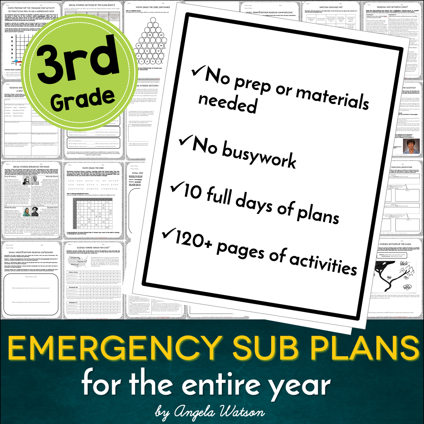 3rd Grade Sub Plans: EVERYTHING you need for 10 days of absences