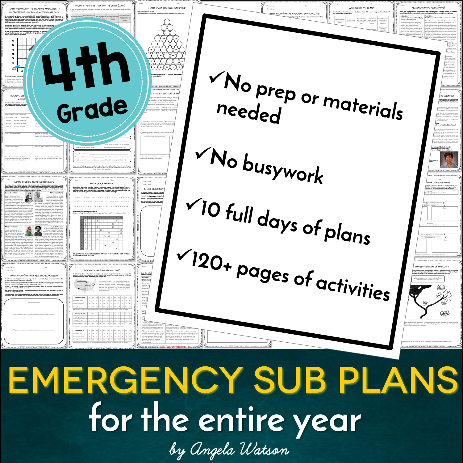 4th Grade Sub Plans: EVERYTHING you need for 10 days of absences ...