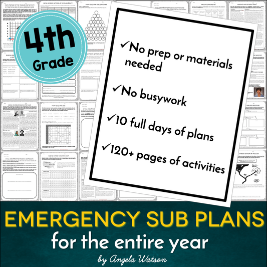 4th Grade Sub Plans: EVERYTHING you need for 10 days of absences