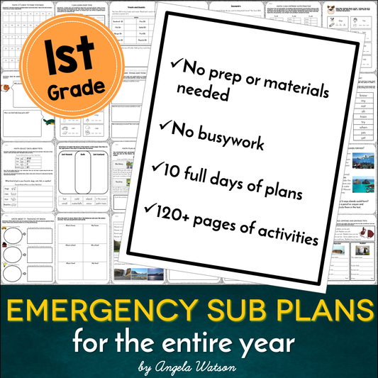 1st Grade Sub Plans: EVERYTHING you need for 10 days of absences