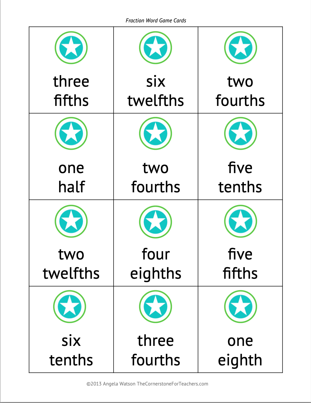 FREE Fraction Cards for sorting, matching, & other hands-on activities