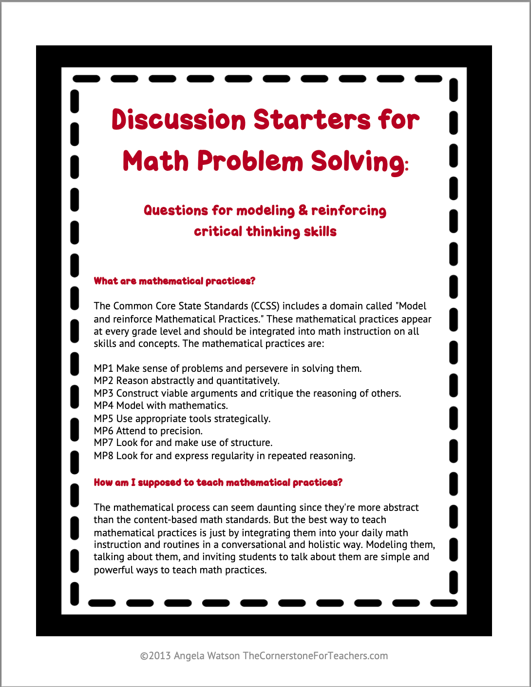 Math Discussion Starters for Problem Solving – Truth for Teachers