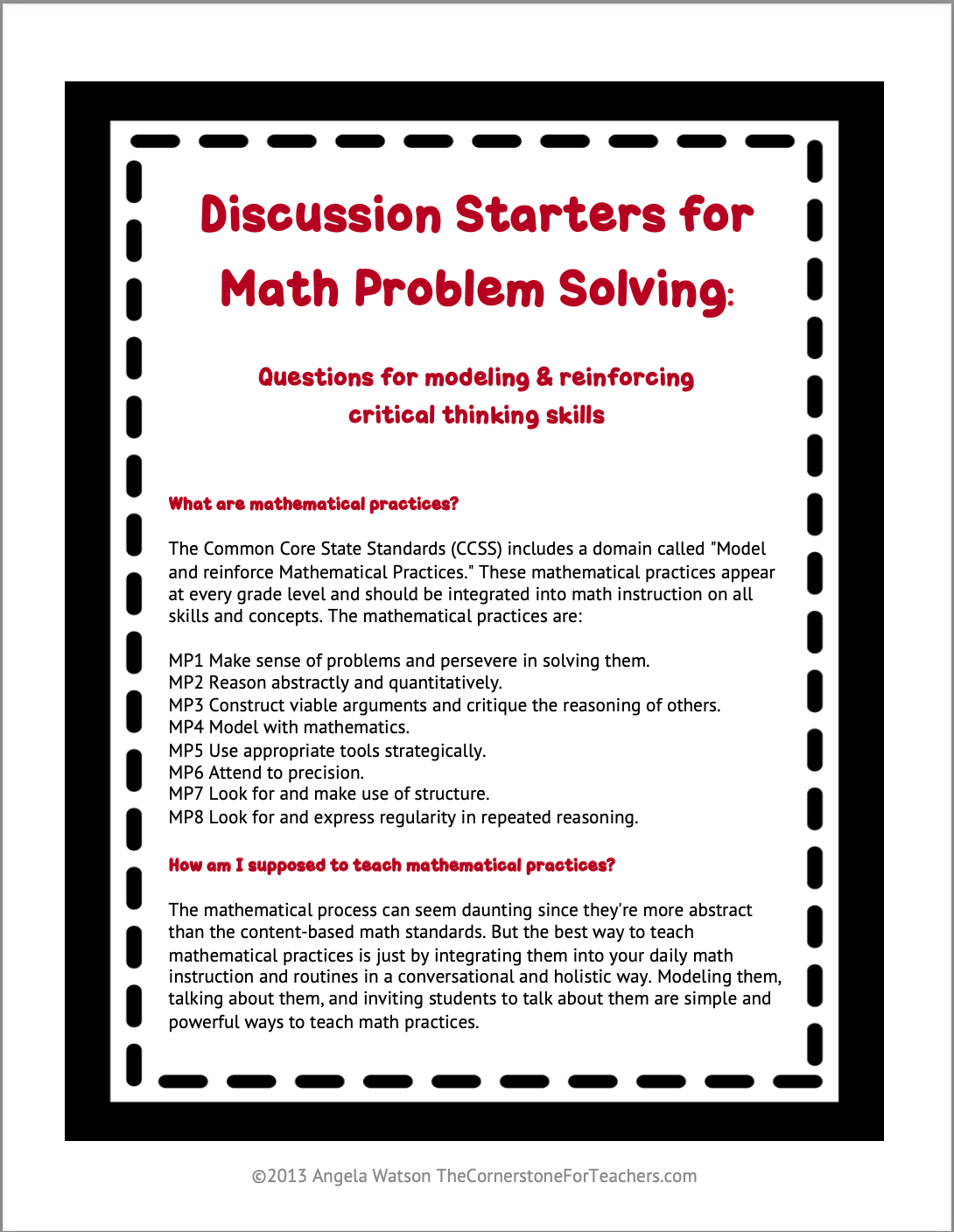 Math Discussion Starters for Problem Solving