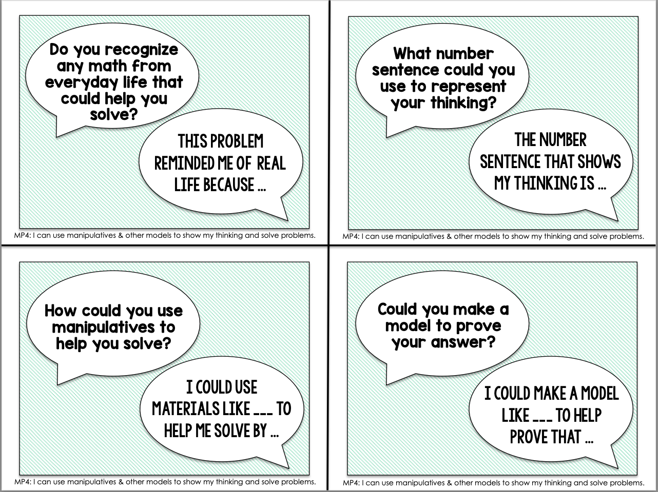 Partner Discussion Cards/Conversation Starters for Math Practices ...