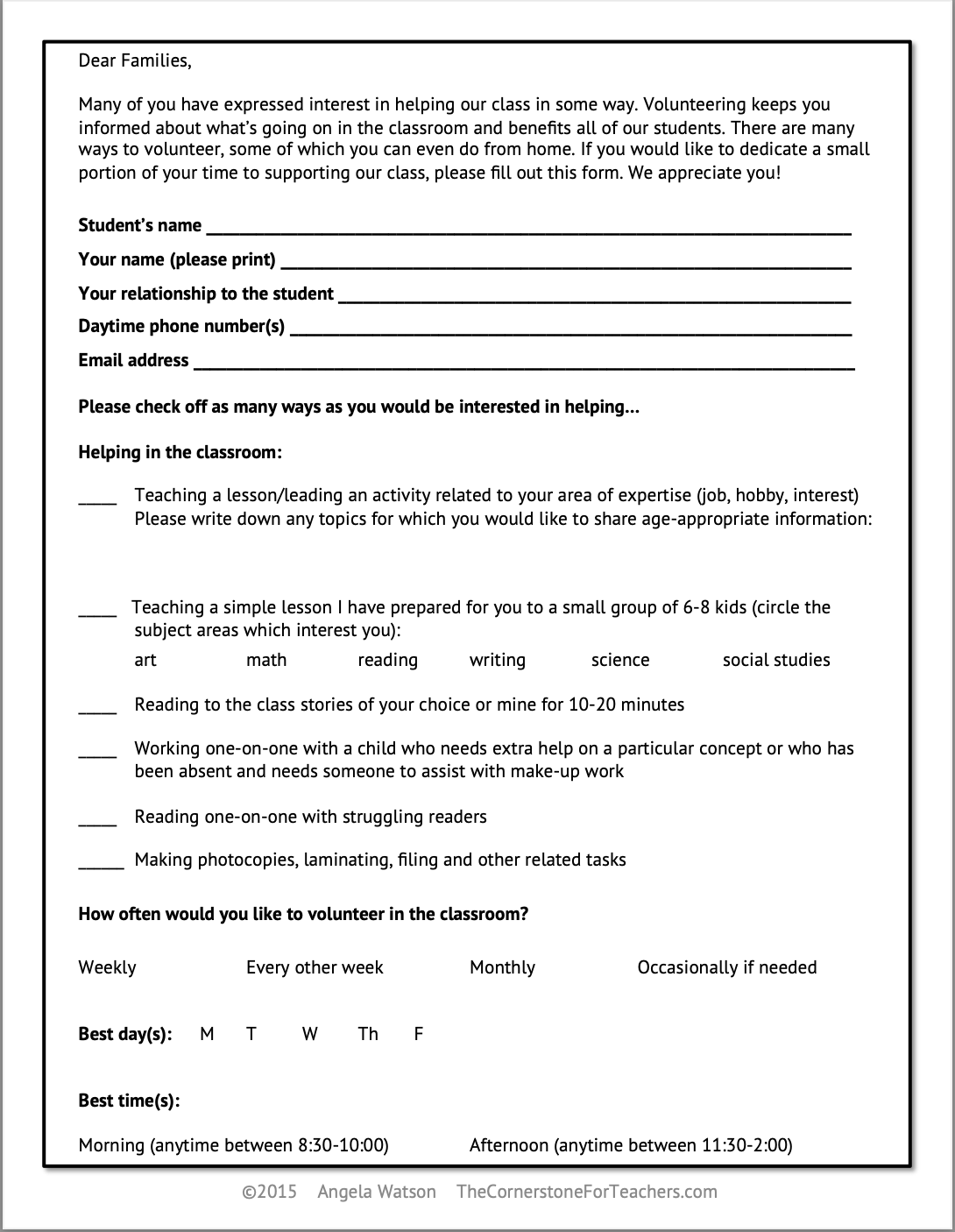Editable Parent Surveys for Teachers