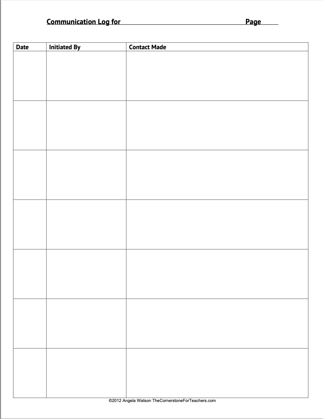 Connection Log Form FREE Parent-Teacher Communication Log: Forms for Documenting Phone Cal ...