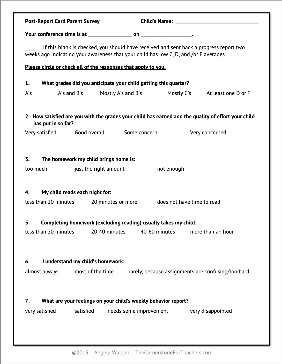 Editable Parent Surveys for Teachers