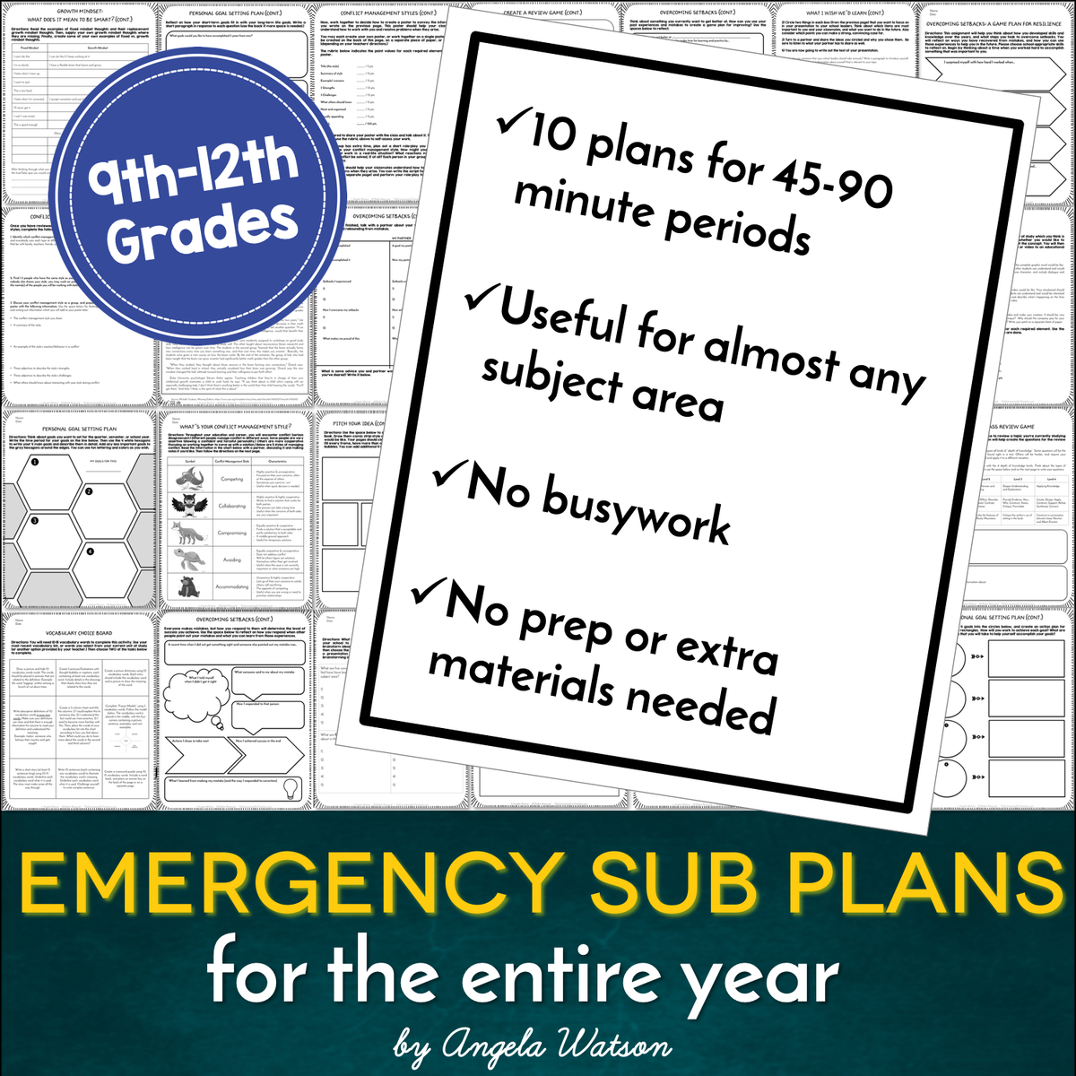 Full Sub Using Hs High School Sub Plans: EVERYTHING you need for 10 days of absences ...